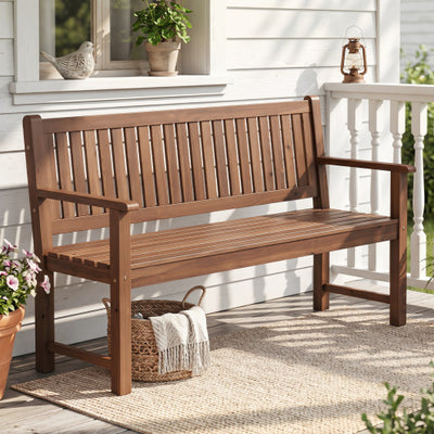 3-Seater Outdoor Wooden Bench 59 inch Large Garden Bench with Backrest-Brown