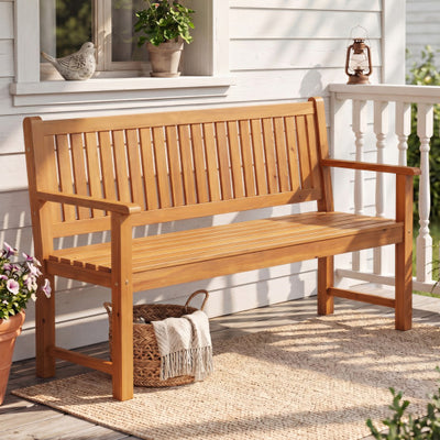 3-Seater Outdoor Wooden Bench 59 inch Large Garden Bench with Backrest-Yellow