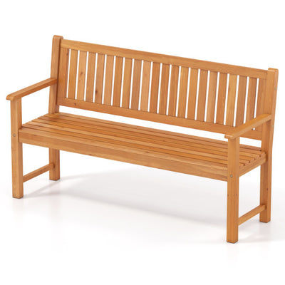3-Seater Outdoor Wooden Bench 59 inch Large Garden Bench with Backrest-Yellow