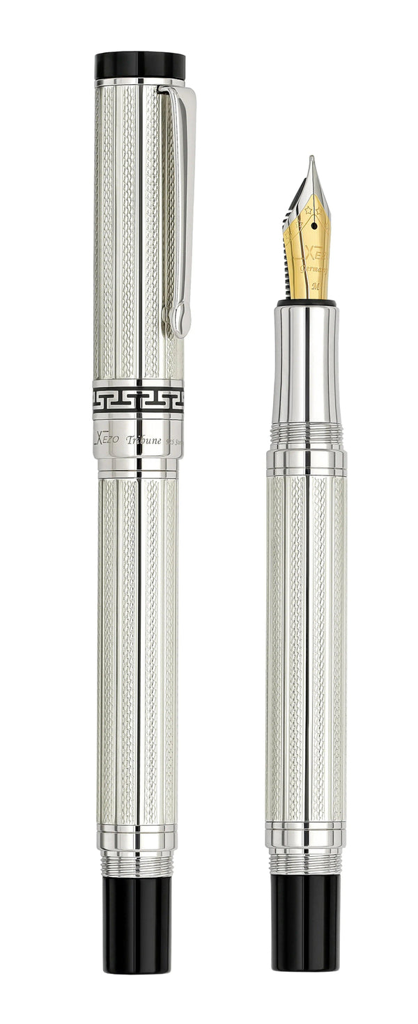 Tribune 925 Sterling Silver Guilloche Engraved Fountain Pen (Medium Nib) - Gifts for You 'n Me