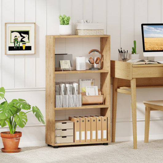 3-Tier Bookcase 42 inch Tall Book Shelf with Anti-Tipping Kit-Brown