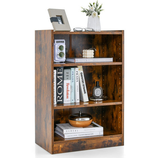 3-Tier Bookcase Open Display Rack Cabinet with Adjustable Shelves-Rustic Brown