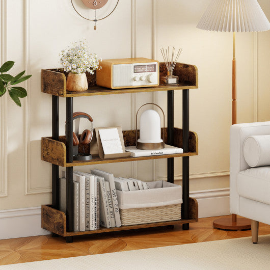 3-Tier Bookshelf with Anti-Tipping Kit and Industrial Storage Unit for Living Room-Rustic Brown