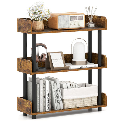 3-Tier Bookshelf with Anti-Tipping Kit and Industrial Storage Unit for Living Room-Rustic Brown