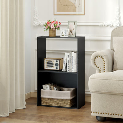 3-Tier Bookshelf with Open Storage Compartment and Freestanding Display Shelf-Black