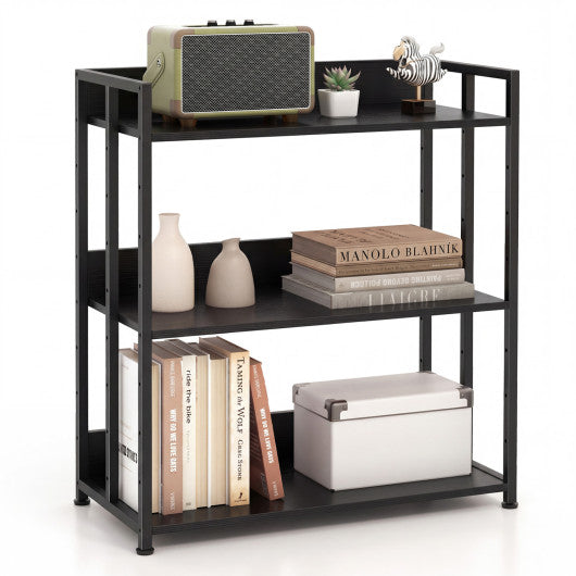 3-Tier Corner Bookshelf with Adjustable Shelves and Anti-Toppling Device for Study-Black