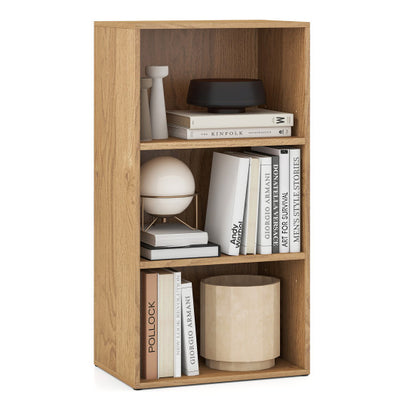 3-Tier Cube Bookcase with Adjustable Shelves for Home Office-Natural
