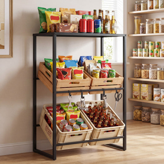 3-Tier Drink Crate Rack with Shelf for Beer and Water for Kitchen and Garage-Black