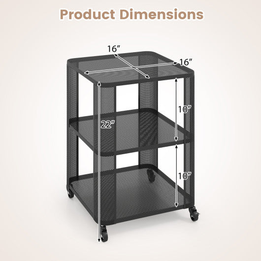 3-Tier End Table with Wheels Rolling Side Table with Open Storage Shelves-1 Piece