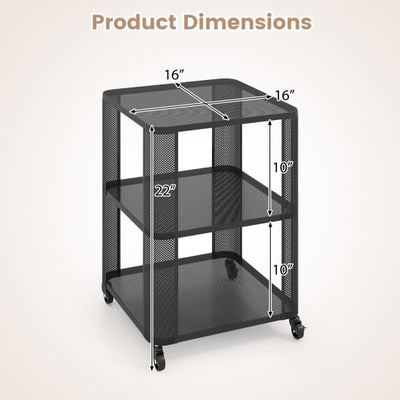 3-Tier End Table with Wheels Rolling Side Table with Open Storage Shelves-Set of 2