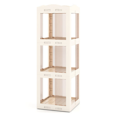 3-Tier Foldable Rotating Bookshelf with Swivel Base and Translucent Panels-White