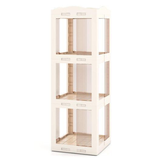 3-Tier Foldable Rotating Bookshelf with Swivel Base and Translucent Panels-White