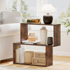 3-Tier Geometric Bookshelf Freestanding Wooden Bookcase with 2 Cubic Compartments-Brown