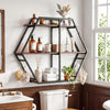 3-Tier Geometric Bookcase with S-Shaped Hooks for Living Room-Rustic Brown