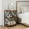 3-Tier Half Round End Table with Study Metal Frame for Living Room-Rustic Brown