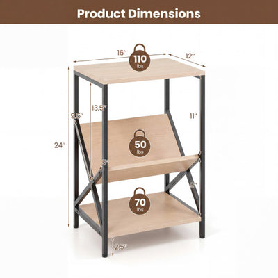 3-Tier Industrial Side Table with V-shaped Bookshelf for Living Room-Natural