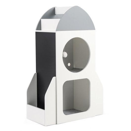 3-Tier Kids Bookshelf Rocket Space Theme Toddler Toy Storage Organizer-White