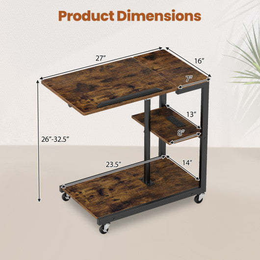 3-Tier Mobile Couch Side Table with Tiltable Tabletop-1 Piece