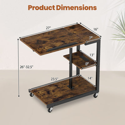 3-Tier Mobile Couch Side Table with Tiltable Tabletop-1 Piece