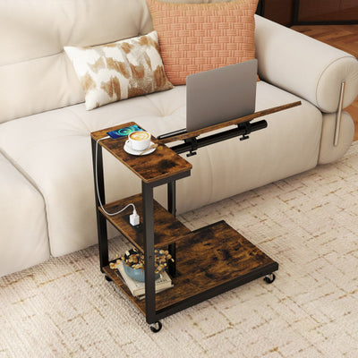 3-Tier Mobile Couch Side Table with Tiltable Tabletop-2 Piece