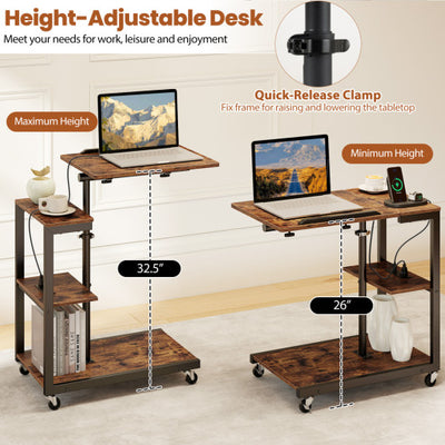 3-Tier Mobile Couch Side Table with Tiltable Tabletop-2 Piece