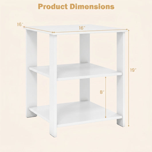 3-Tier Modern Nightstand Square Side Table with Open Storage Shelves Set of 2-White