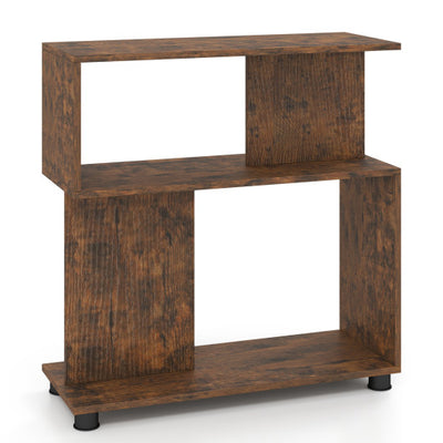 3-Tier Modern S-shaped Bookshelf with Adjustable Feet-Rustic Brown