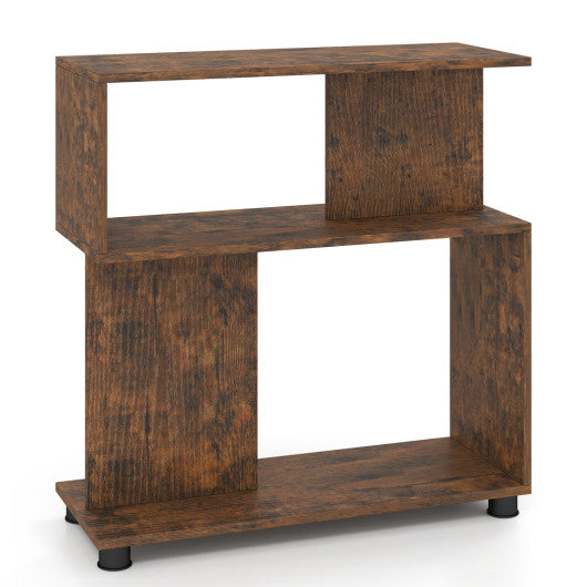 3-Tier Modern S-shaped Bookshelf with Adjustable Feet-Rustic Brown