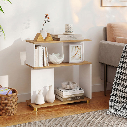 3-Tier Modern S-shaped Bookshelf with Adjustable Feet-White