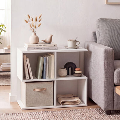 3-Tier Modern S-shaped  End Table  with 4 Storage Cubes-White