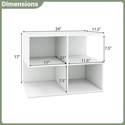 3-Tier Modern S-shaped  End Table  with 4 Storage Cubes-White