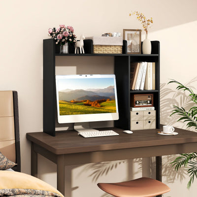 3-Tier Multipurpose Desk Bookshelf with 4 Shelves-Black