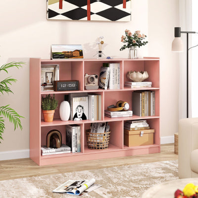 3-Tier Open Bookcase 8-Cube Floor Standing Storage Shelves-Pink