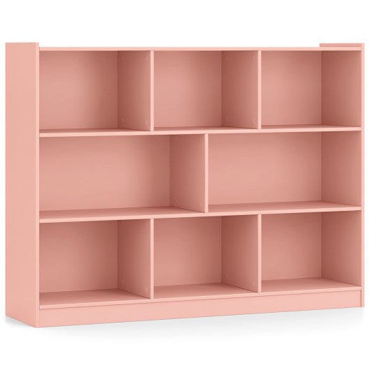 3-Tier Open Bookcase 8-Cube Floor Standing Storage Shelves-Pink
