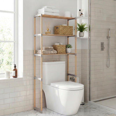 3-Tier Over The Toilet Storage Rack with Open Shelves-Gray