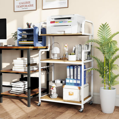 3-Tier Rolling Printer Stand Home Office Large Printer Cart with Storage Shelves-Natural