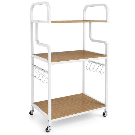 3-Tier Rolling Printer Stand Home Office Large Printer Cart with Storage Shelves-Natural