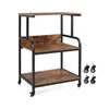 3-Tier Rolling Printer Stand with Adjustable Shelf and Lockable Wheels-Rustic Brown - Rustic Brown