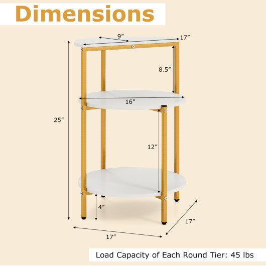 3-Tier Round End Table for Small Space and Bedroom Room-Set of 1
