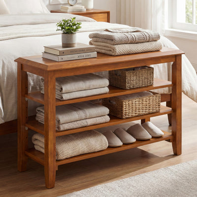 3-Tier Shoe Rack Bench with Adjustable Shelves for Entryway and Living Room-Brown