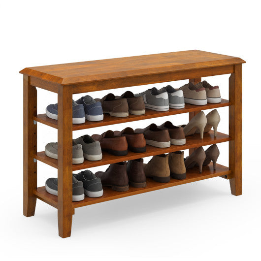 3-Tier Shoe Rack Bench with Adjustable Shelves for Entryway and Living Room-Brown