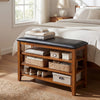 3-Tier Shoe Rack Bench with Adjustable Shelves and Soft Cushion for Entryway and Living Room-Brown