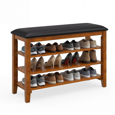 3-Tier Shoe Rack Bench with Adjustable Shelves and Soft Cushion for Entryway and Living Room-Brown