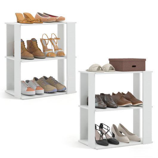 3-Tier Shoe Rack Set of 2 with Stackable Design and Anti-Tipping Device for Closet-White