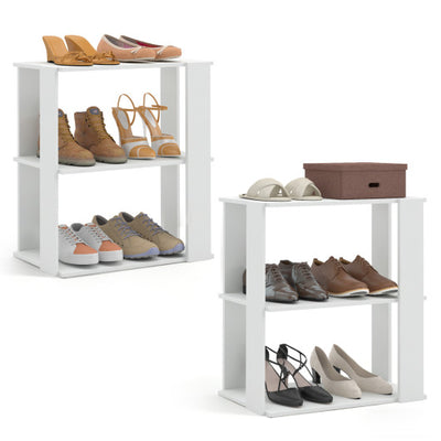 3-Tier Shoe Rack Set of 2 with Stackable Design and Anti-Tipping Device for Closet-White
