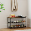 3-Tier Shoe Rack Shoe Bench with Metal Slat Shelves and Long Wooden Seat-Rustic Brown