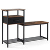 3-Tier Shoe Storage Rack Bench with Drawer and Metal Frame-Rustic Brown - Rustic Brown