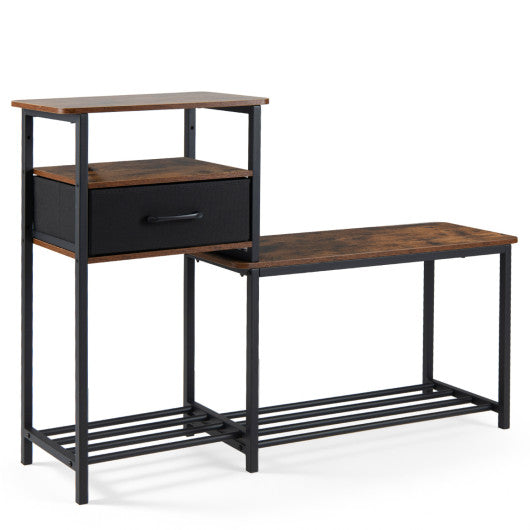 3-Tier Shoe Storage Rack Bench with Drawer and Metal Frame-Rustic Brown