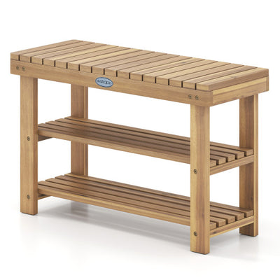 3-Tier Solid Wood Shoe Rack Bench with Slatted Shelves-M