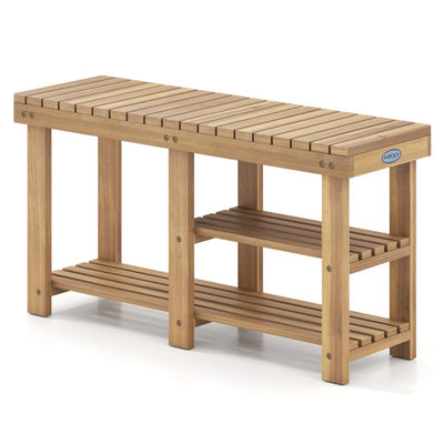 3-Tier Solid Wood Shoe Rack Bench with Slatted Shelves-L